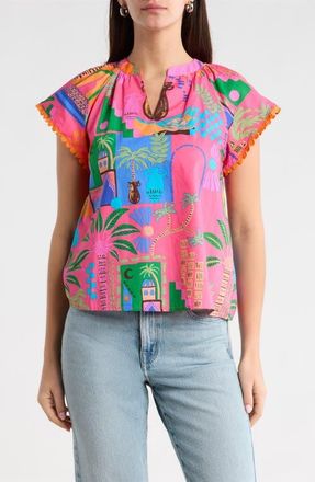 Sugarlips Lanus City Ayla Split Neck Top in Fuchsia-Multi at Nordstrom, Size X-Small