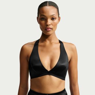 Nike Womens SKIMS Satin Shine Halter Bra in Black | IR8691-054