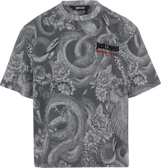 Just Cavalli Tops, Heren, Veelkleurig, M, Katoen, Katoenen T-shirt met Logoprint