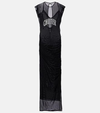 Jean Paul Gaultier Logo sequined mesh maxi dress