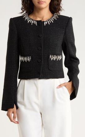 Cinq à Sept Randi Rhinestone Trim Bouclé Jacket in Black at Nordstrom Rack, Size 2