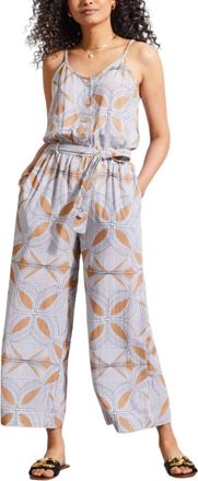 Tribal Button Front Jumpsuit In Carmel Color/print