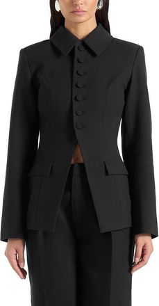 Mani&egrave;re De Voir Harper Tailored Cinch Blazer With Detachable Collar in Black at Nordstrom, Size 10