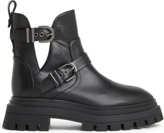 Stuart Weitzman Stoere Moto Bootie met Metallic Details - Dames - Enkellaarsjes - Zwart - 38 EU - Leer - Schoenen