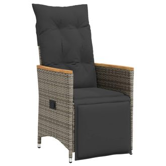 vidaXL Sill&oacute;n Reclinable De Jard&iacute;n Con Cojines Rat&aacute;n Sint&eacute;tico Gris Vidaxl