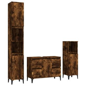 Berkfield Home 3 Piece Bathroom Furniture Set Smoked Oak Engineered Wood in Brown