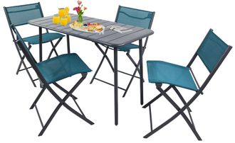 VCM Vcm - 5pcs Muebles De Jard&iacute;n Set Grupo De Asientos Grupo De Comedor 1xmesa, 4x Sillas Mesa Dimensiones Aprox. Al. 72 X An. 110 X P. 55 Cm Barra Plegab