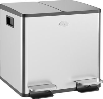 OEM Papelera Cocina De Acero Inoxidable Con 2 Compartimentos 2x15l Pedal Tapas De Cierre Suave Y Cubo Extra&iacute;ble Plata