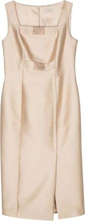 Fely Campo Mouwloze jurk met kristalversiering - Dames - Feestkleedjes - Geel - L - Polyester - Kleedjes