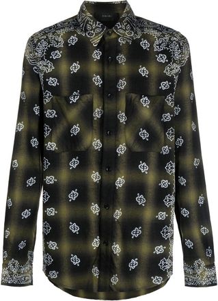 Amiri bandana-print checked shirt - men - Viscose/Cotton - XXXL - Green