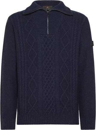 Peuterey Shetland Wool Pullover met Rits - Heren - Coltruien - Blauw - M - Wol - Truien & Vesten