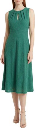 London Times Eyelet Keyhole Fit & Flare Midi Dress in Greenlake at Nordstrom Rack, Size 12P