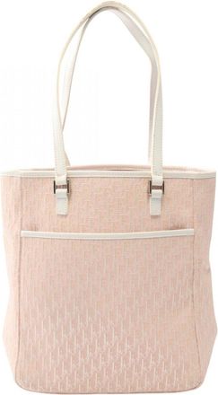 Dior Pink White Canvas Leather Handbag Tote Bag (Pre-Owned)