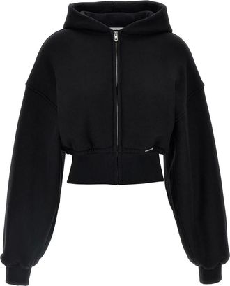 Alexander Wang Hoodies & sweatvesten, Dames, Zwart, M, Katoen, Cropped Zip-Up Hoodie