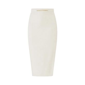 Elisabetta Franchi Pencil Skirts, female, White, Size: 2XL Crepe Midi Skirt with Jewel Plaque