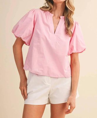 Merci Belle Puff Sleeve Blouse In Blush