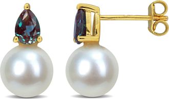 Mimi & Max 3/4ct TGW Amethyst and 8.5-9mm Cultured Freshwater Pearl Earrings Rose Silver
