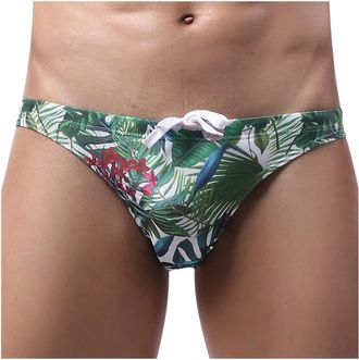 Generic Mens Swimming Briefs Drawstring Swim Briefs Bikini Sport Swimsuit Tropical Prints Swimming Trunks Sexy Bikini Bottom Swimwear Underwear Low Rise Beach