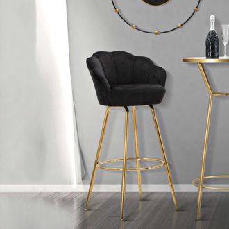 Dmora Silla Tequis, Tapizado De Terciopelo, Acolchado, Asiento Negro, 55x53x110h Cm Negro