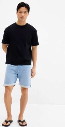 Jack & Jones Mens Knit-like underside light-blue denim Bermuda Shorts