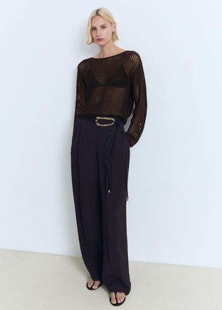 Mango Pullover crochet maniche lunghe cioccolato - Donna - XS - MANGO