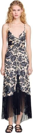Sandro Floral print maxi dress in Ecru /Black at Nordstrom, Size 38 Eu