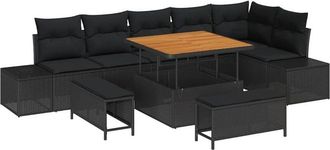 vidaXL Conjunto De Sof&aacute; De Jard&iacute;n Con Coj&iacute;n Con Almohada 9 Pcs Negro Vidaxl