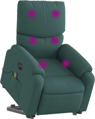 vidaXL Sill&oacute;n Masaje El&eacute;ctrico Reclinable Elevable Tela Verde Oscuro Vidaxl