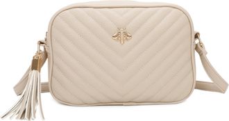 Generic Womens Chevron Quilted Crossbody Bag, Bee Embellishment Messenger Bag (Beige)