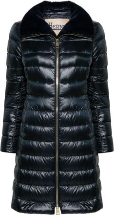 Herno logo-plaque coat - women - Polyamide/Polyamide/Polyester/Goose Down/Goose Feather - 44 - Blue