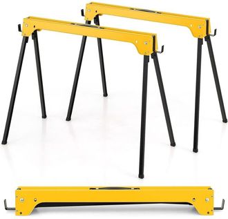 Costway Costway - Juego De 2 Caballetes Plegables, Juego De Mesa De Trabajo Plegable De Hierro, 2 Caballetes Para Mesa Con Brazos De Soporte Desmontables, Ama