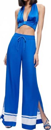 Alice & Olivia Savetta High-Waisted Wide Leg Side Slit Pant In Beyond Stripe