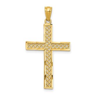 Diamond2Deal 14k Yellow Gold Diamond-cut Filigree Cross Charm Pendant