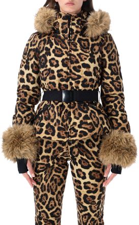 Goldbergh Jagger Belted Leopard Print Faux Fur Jacket