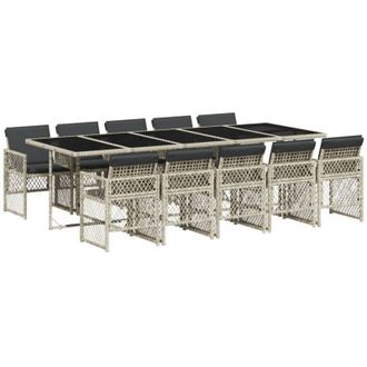 vidaXL Set De Comedor De Jard&iacute;n 11 Pzas Y Cojines Rat&aacute;n Sint&eacute;tico Gris Vidaxl