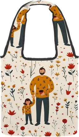 Generic Father and Girl Reversible Canvas Shoulder Tote - Double-Sided Print, 12oz Cotton, 27cm Drop, Fold-Flat Bag for Travel, Shopping, Street Outings
