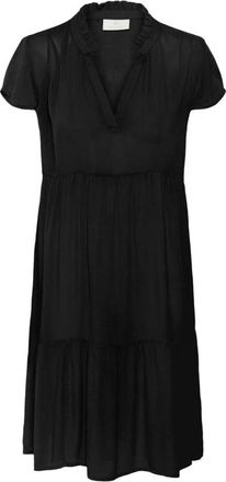 Kaffe Elegante Zwarte Diepe Jurk met Volants - Dames - Casual kleedjes - Zwart - XS - Kleedjes