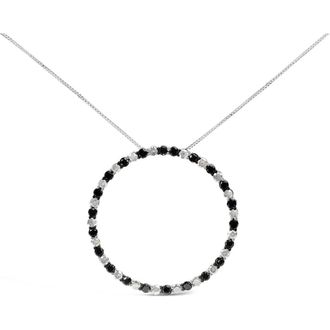 House of Brilliance Silver 3 Cttw Diamond Open Hoop Circle Pendant Necklace in White at Nordstrom