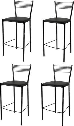 Tommychairs Tommychairs 4 Taburetes Elegance En Acero Negro Asiento Polipiel Negro