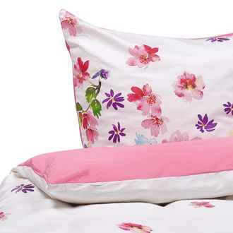 Beliani Juego De Funda N&oacute;rdica Y Funda De Almohada Blanco Y Rosa 155 X 200 Cm De Algod&oacute;n Larynhill