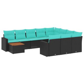 vidaXL Set De Sof&aacute;s De Jard&iacute;n 11 Pzas Y Cojines Rat&aacute;n Sint&eacute;tico Negro Vidaxl