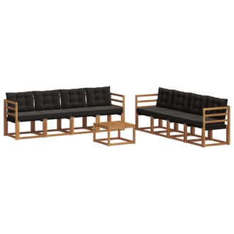 vidaXL Conjunto De Sof&aacute;s De Exterior Con Coj&iacute;n 9 Pcs Natural Y Negro Vidaxl