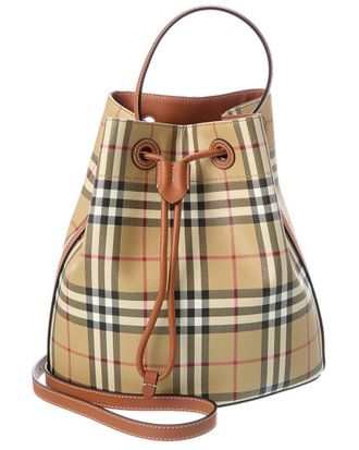 Burberry Check E-Canvas & Leather Bucket Bag