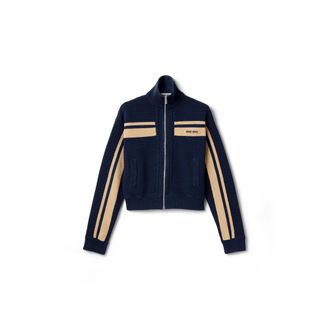 Miu Miu Cotton Crochet Cardigan, Woman, Navy Blue/sand, Size 36