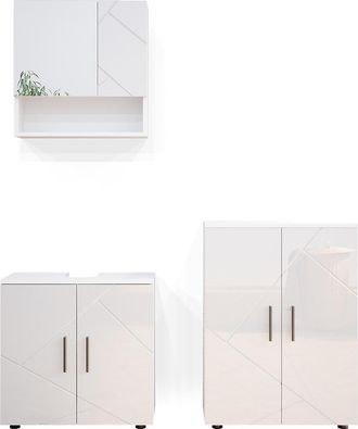 Vicco Conjunto De Muebles De Ba&ntilde;o Irma, Blanco Alto Brillo, 3 Piezas, Con Mueble Bajo 60 Cm