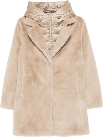 Bomboogie panelled hooded coat - Neutrals