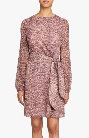 Santorelli Darya Long Sleeve Dress in Printed Georgette in Dusty Lilac Multi at Nordstrom, Size 4