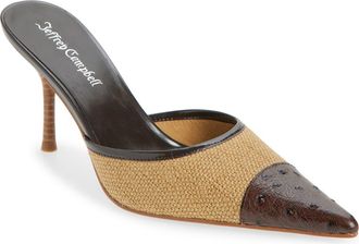 Jeffrey Campbell Parse Pointed Cap Toe Mule in Tan Jute Coffee Ostrich at Nordstrom, Size 6.5