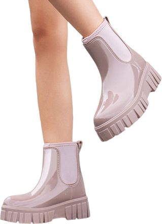 Generic 2026 Womens Ankle Boots for Women, PVC Rubber Garden Short Platfrom Rain Boots, Slip Elastic Slip On Rainboots Shoes Yard Farm Outdoor Work (Beige, 4.