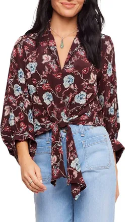 Karen Kane Floral Blouson Sleeved Tie Front Top in Print at Nordstrom, Size X-Small